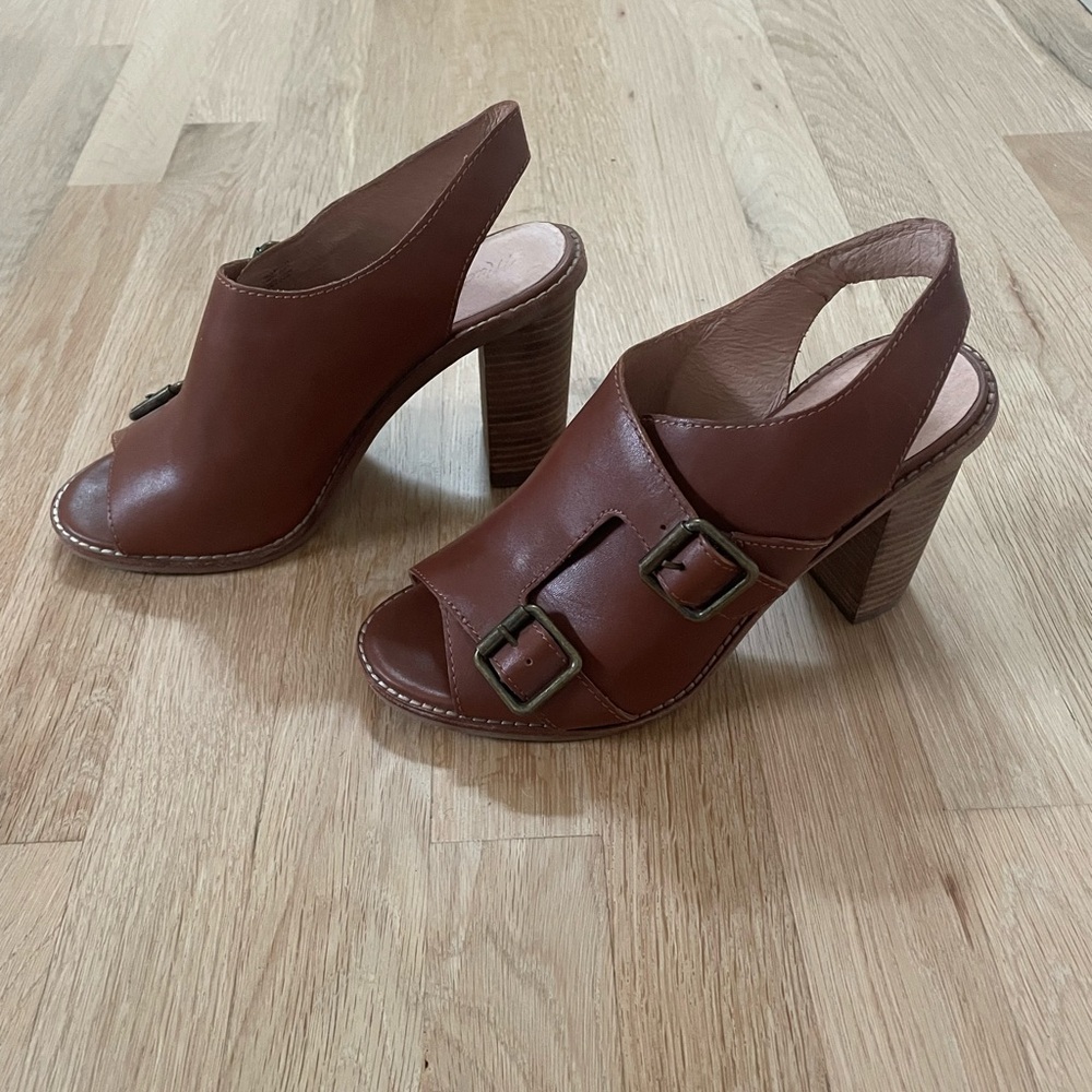 Madewell Leather block heel sandals with buckle brown size 8
